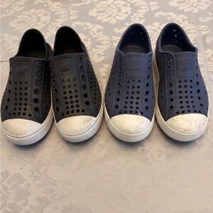 Perforated Slip-On Shoes in Black and Dark Blue